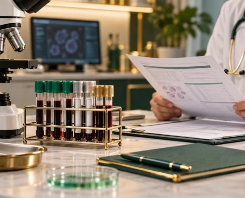 Clinical laboratory blood test and report review
