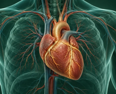 Clinical illustration of the heart and coronary circulation